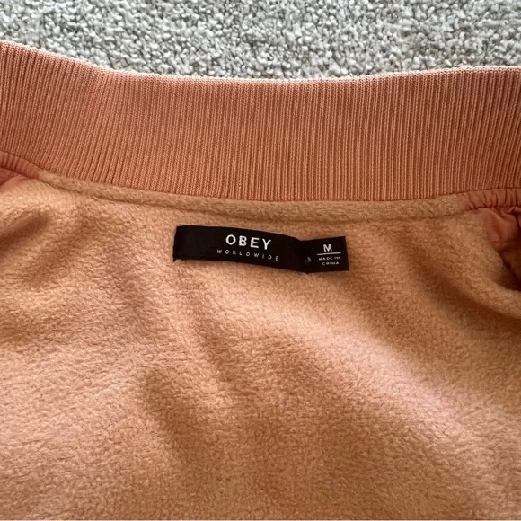 Obey Quilted Pink / Peach Embroidered Logo Puffer Jacket size Medium - Picture 8 of 12